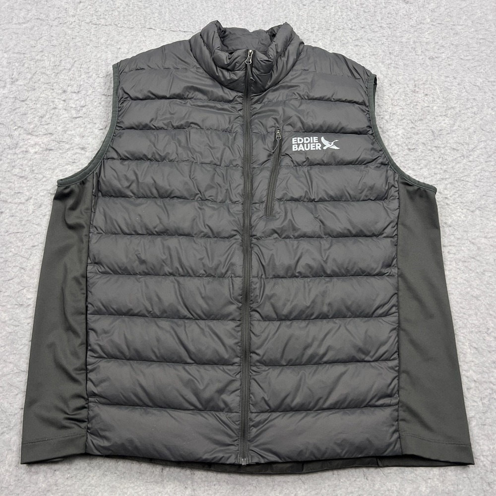 Eddie Bauer Down 550 Puffer Vest Mens XL Black Full Zip Down Feather Fill Hiking